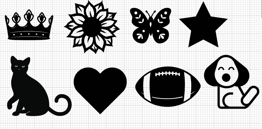 crown, flower, butterfly, star, cat, heart, football, puppy