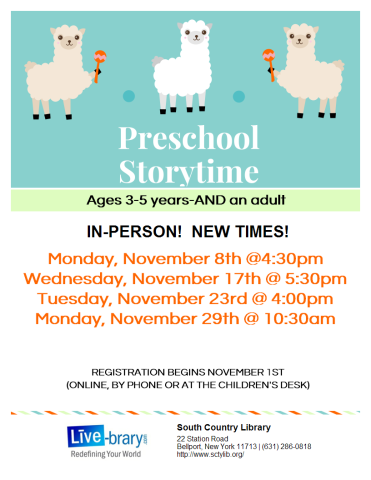 Preschool Storytime [3-5 years AND an adult]