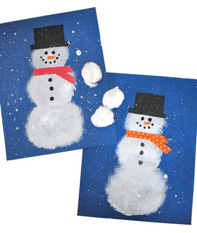 Cotton Ball Stamped Snowman