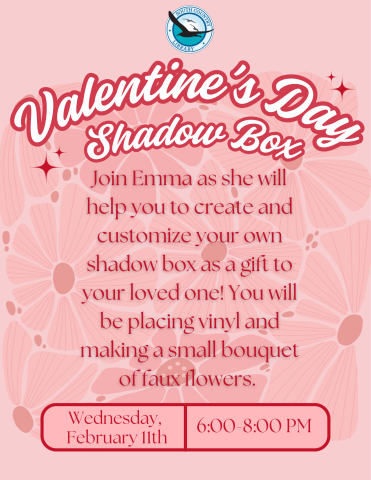 Faded red flowers over a pink background with red and white words on top